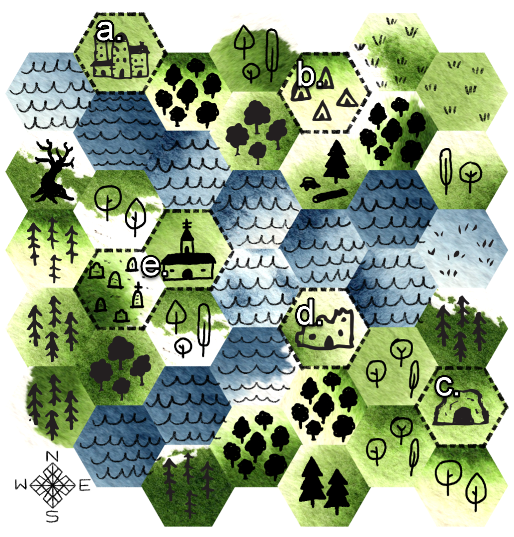 Hex map detailing the Riparian Forest.